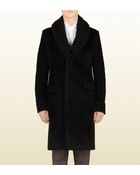 Gucci Black Wool Coat with Detachable Fur Collar - Lyst