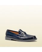 Gucci Blue Leather Horsebit Loafer - Lyst