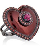Lanvin Swarovski Crystal Brass and Enamel Heart Ring - Lyst