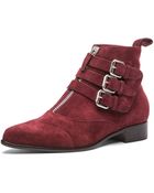 Tabitha Simmons Early Suede Bootie with Buckles in Red - Lyst