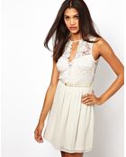 Asos Pretty Belted Skater Dress - Lyst