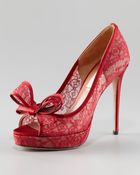 Valentino Couturebow Lace Platform Pump Red - Lyst