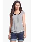 Pleione Faux Leather Trim Pleat Tee - Lyst