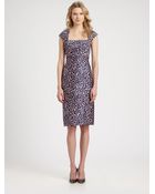 Oscar de la Renta Silk Wool Printed Dress - Lyst