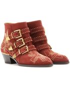 Chloé Susanna Studded Leather Buckle Ankle Boots - Lyst