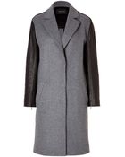 Cedric Charlier Wool Coat With Leather Sleeves - Lyst