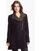 DKNY Color-block Boiled Wool Coat - Lyst