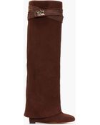 Givenchy Brown Suede Shark Lock Column Wedge Boots - Lyst