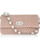 Miu Miu Crystalembellished Matelassé Leather Shoulder Bag - Lyst