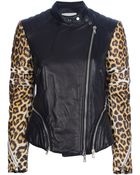 3.1 Phillip Lim Leopard Print Sleeve Biker Jacket - Lyst