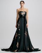 Carolina Herrera Strapless Twig-jacquard Ball Gown - Lyst