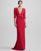 Carolina Herrera Elbowsleeve Plungingv Gown Bright Pink - Lyst