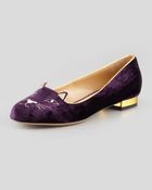 Charlotte Olympia Kitty Crystaleye Velvet Cat Slipper - Lyst