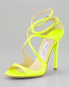 Jimmy Choo Lang Patent Strappy Sandal Yellow - Lyst