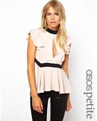 Asos Exclusive Ruffle Sleeve Keyhole Peplum Top - Lyst