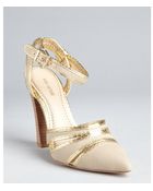 Pour La Victoire Nude Canvas And Gold Snake Embossed Leather 'Kiran' Pumps - Lyst