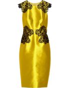 Lela Rose Laceappliquéd Satindupioni Sheath Dress - Lyst