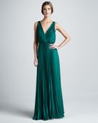 Halston Pleated Sleeveless Gown - Lyst