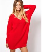 Asos Deep V Sweater Dress - Lyst