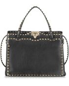 Valentino Rockstud Black Leather Tote - Lyst