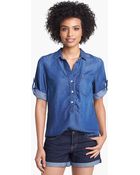 Lucky Brand Charleigh Polka Dot Chambray Shirt - Lyst