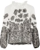 Oscar de la Renta Chantilly Lace Appliqué Silkchiffon Blouse - Lyst