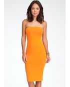 Bebe Strapless Solid Midi Dress - Lyst