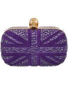 Alexander McQueen Suede Crystal Britannia Skull Box Clutch - Lyst