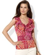 Lauren by Ralph Lauren Sleeveless Ruffled Printed - Lyst