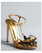 Gucci Gold Leather Bead Embellished Peep-Toe Sandal - Lyst