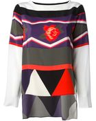MSGM Printed Dip Back Hem Blouse - Lyst