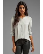 Theory Edera Silk Blouse in Gray - Lyst