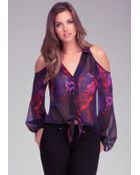 Bebe Cold Shoulder Blouse - Lyst
