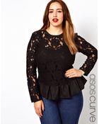 Asos Curve Heavy Peplum Top in Lace - Lyst