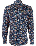 Naked & Famous Navy Tropical Print Cotton Shirt - Lyst
