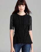 Rebecca Taylor Top Tweed Structured Leather Sleeve - Lyst