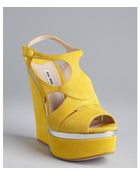 Miu Miu Yellow And Silver Suede Wedge Sandals - Lyst