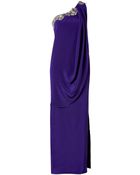 Marchesa Silk Sequined One Shoulder Column Gown In Purple - Lyst