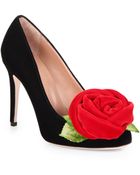 RED Valentino Flowertrimmed Velvet Pumps - Lyst