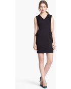 Vince Camuto Faux Leather Shoulder Detail Peplum Dress - Lyst