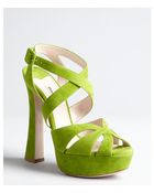 Miu Miu Lime Suede Crisscross Strapped Platform Sandals - Lyst