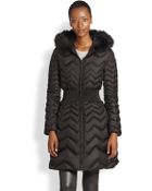 Dawn Levy Raccoon Furtrimmed Hooded Chevron Quilted Coat - Lyst