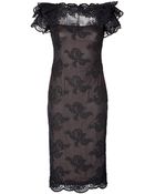 Marchesa Lace Cocktail Dress with Ruffle Sleeves in Black - Lyst