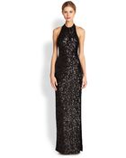 Halston Heritage Sequined Halter Gown - Lyst