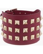 Valentino Red Studded Leather Twin Buckle Bracelet - Lyst