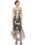 Notte By Marchesa Strapless Embroidered Lace Gown - Lyst