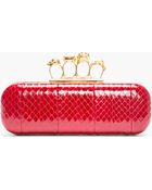 Alexander McQueen Red Snakeskin Skull Knuckle-box Clutch - Lyst
