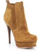 Saint Laurent Suede Shearling Stiletto Ankle Boot - Lyst