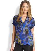 Halston Heritage Printed Silk Blouse - Lyst