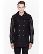 Diesel Charcoal Grey Wool and Leather Rondel Peacoat - Lyst